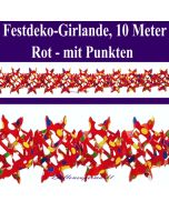 Rote Girlande mit bunten Punkten, 10 Meter, Festdekoration und Partydeko für Veranstaltungen