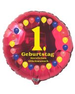 Luftballon aus Folie zum 1. Geburtstag, roter Rundballon, Balloons, Herzlichen Glückwunsch, inklusive Ballongas