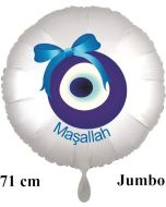 Großer Rundluftballon in Satin Weiß, 71 cm "Masallah"