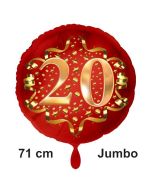 Großer Zahl 20 Luftballon aus Folie zum 20. Geburtstag, 71 cm, Rot/Gold, heliumgefüllt