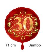 Großer Zahl 30 Luftballon aus Folie zum 30. Geburtstag, 71 cm, Rot/Gold, heliumgefüllt