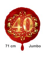 Großer Zahl 40 Luftballon aus Folie zum 40. Geburtstag, 71 cm, Rot/Gold, heliumgefüllt