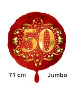 Großer Zahl 50 Luftballon aus Folie zum 50. Geburtstag, 71 cm, Rot/Gold, heliumgefüllt