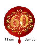 Großer Zahl 60 Luftballon aus Folie zum 60. Geburtstag, 71 cm, Rot/Gold, heliumgefüllt