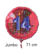 Großer Zahl 14 Luftballon aus Folie zum 14. Geburtstag, 71 cm, Rot/Blau, heliumgefüllt