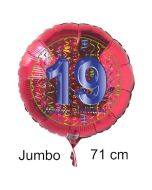 Großer Zahl 19 Luftballon aus Folie zum 19. Geburtstag, 71 cm, Rot/Blau, heliumgefüllt