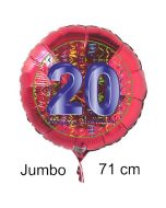Großer Zahl 20 Luftballon aus Folie zum 20. Geburtstag, 71 cm, Rot/Blau, heliumgefüllt