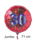 Großer Zahl 30 Luftballon aus Folie zum 30. Geburtstag, 71 cm, Rot/Blau, heliumgefüllt