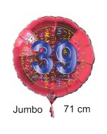 Großer Zahl 39 Luftballon aus Folie zum 39. Geburtstag, 71 cm, Rot/Blau, heliumgefüllt