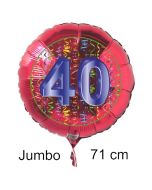 Großer Zahl 40 Luftballon aus Folie zum 40. Geburtstag, 71 cm, Rot/Blau, heliumgefüllt