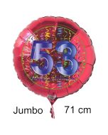 Großer Zahl 53 Luftballon aus Folie zum 53. Geburtstag, 71 cm, Rot/Blau, heliumgefüllt