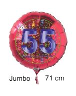 Großer Zahl 55 Luftballon aus Folie zum 55. Geburtstag, 71 cm, Rot/Blau, heliumgefüllt