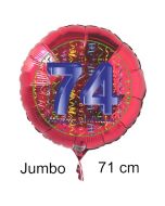 Großer Zahl 74 Luftballon aus Folie zum 74. Geburtstag, 71 cm, Rot/Blau, heliumgefüllt