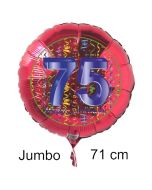 Großer Zahl 75 Luftballon aus Folie zum 75. Geburtstag, 71 cm, Rot/Blau, heliumgefüllt