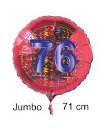 Großer Zahl 76 Luftballon aus Folie zum 76. Geburtstag, 71 cm, Rot/Blau, heliumgefüllt