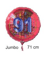 Großer Zahl 91 Luftballon aus Folie zum 91. Geburtstag, 71 cm, Rot/Blau, heliumgefüllt