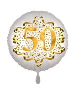 Satin Weiß/Gold Zahl 50 Luftballon aus Folie zum 20. Geburtstag, 45 cm, Satin Luxe, heliumgefüllt