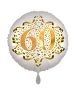 Satin Weiß/Gold Zahl 60 Luftballon aus Folie zum 20. Geburtstag, 45 cm, Satin Luxe, heliumgefüllt