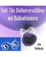 Safe Tite Ballonverschlüsse mit Ballonbändern, 10 Stück