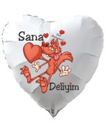 Herzluftballon in Weiß "Sana Deliyim!"