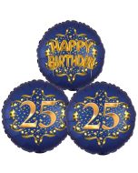 Satin Navy & Gold 25 Happy Birthday, Luftballons aus Folie zum 25. Geburtstag, inklusive Helium