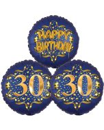 Satin Navy & Gold 30 Happy Birthday, Luftballons aus Folie zum 30. Geburtstag, inklusive Helium