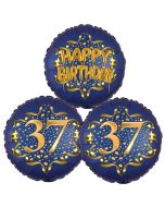 Satin Navy & Gold 37 Happy Birthday, Luftballons aus Folie zum 37. Geburtstag, inklusive Helium