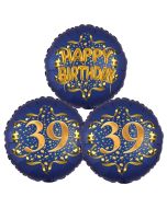 Satin Navy & Gold 39 Happy Birthday, Luftballons aus Folie zum 39. Geburtstag, inklusive Helium