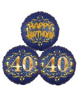 Satin Navy & Gold 40 Happy Birthday, Luftballons aus Folie zum 40. Geburtstag, inklusive Helium