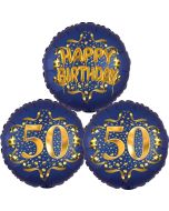 Satin Navy & Gold 50 Happy Birthday, Luftballons aus Folie zum 50. Geburtstag, inklusive Helium