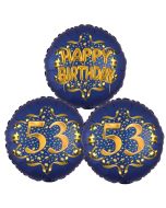 Satin Navy & Gold 53 Happy Birthday, Luftballons aus Folie zum 53. Geburtstag, inklusive Helium