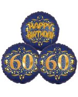 Satin Navy & Gold 60 Happy Birthday, Luftballons aus Folie zum 60. Geburtstag, inklusive Helium