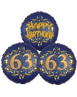 Satin Navy & Gold 63 Happy Birthday, Luftballons aus Folie zum 63. Geburtstag, inklusive Helium
