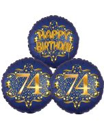 Satin Navy & Gold 74 Happy Birthday, Luftballons aus Folie zum 74. Geburtstag, inklusive Helium