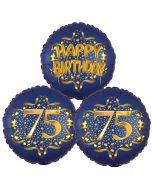 Satin Navy & Gold 75 Happy Birthday, Luftballons aus Folie zum 75. Geburtstag, inklusive Helium