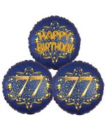 Satin Navy & Gold 77 Happy Birthday, Luftballons aus Folie zum 77. Geburtstag, inklusive Helium