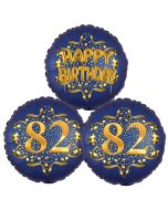 Satin Navy & Gold 82 Happy Birthday, Luftballons aus Folie zum 82. Geburtstag, inklusive Helium