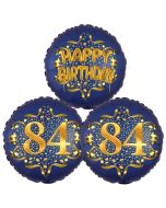 Satin Navy & Gold 84 Happy Birthday, Luftballons aus Folie zum 84. Geburtstag, inklusive Helium