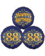 Satin Navy & Gold 88 Happy Birthday, Luftballons aus Folie zum 88. Geburtstag, inklusive Helium