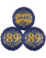 Satin Navy & Gold 89 Happy Birthday, Luftballons aus Folie zum 89. Geburtstag, inklusive Helium