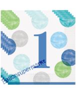 1st Birthday Blue Dots, 16 Servietten zum 1. Kindergeburtstag
