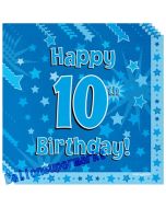 16 Servietten zum 10. Kindergeburtstag, Happy 10th Birthday Blau, Junge