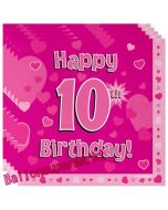 16 Servietten zum 10. Kindergeburtstag, Happy 10th Birthday Pink, Mädchen
