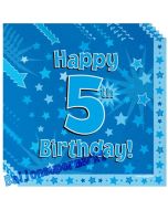 16 Servietten zum 5. Kindergeburtstag, Happy 5th Birthday Blau, Junge