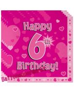 16 Servietten zum 6. Kindergeburtstag, Happy 6th Birthday Pink, Mädchen