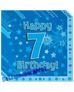 16 Servietten zum 7. Kindergeburtstag, Happy 7th Birthday Blau, Junge