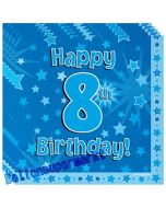16 Servietten zum 8. Kindergeburtstag, Happy 8th Birthday Blau, Junge