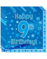 16 Servietten zum 9. Kindergeburtstag, Happy 9th Birthday Blau, Junge