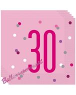 Servietten Pink & Silver Glitz 30 zum 30. Geburtstag