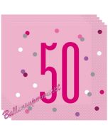 Servietten Pink & Silver Glitz 50 zum 50. Geburtstag